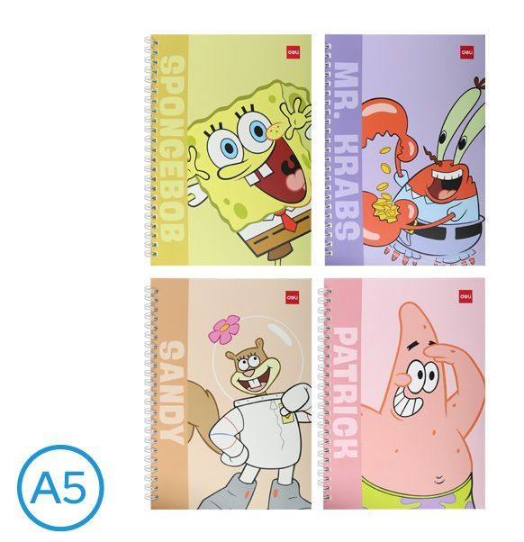 Spirálový blok A5 DELI SPONGEBOB linkovaný 60 l. - mix motivů