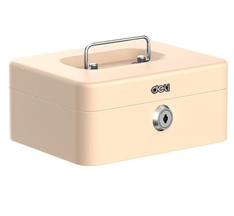 Kovová pokladna DELI přenosná 200 × 160 × 90 mm - krémová