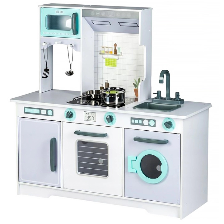 Eco Toys Dřevěná kuchyňka XXL s pračkou + kuchyňské doplňky 96,5 cm