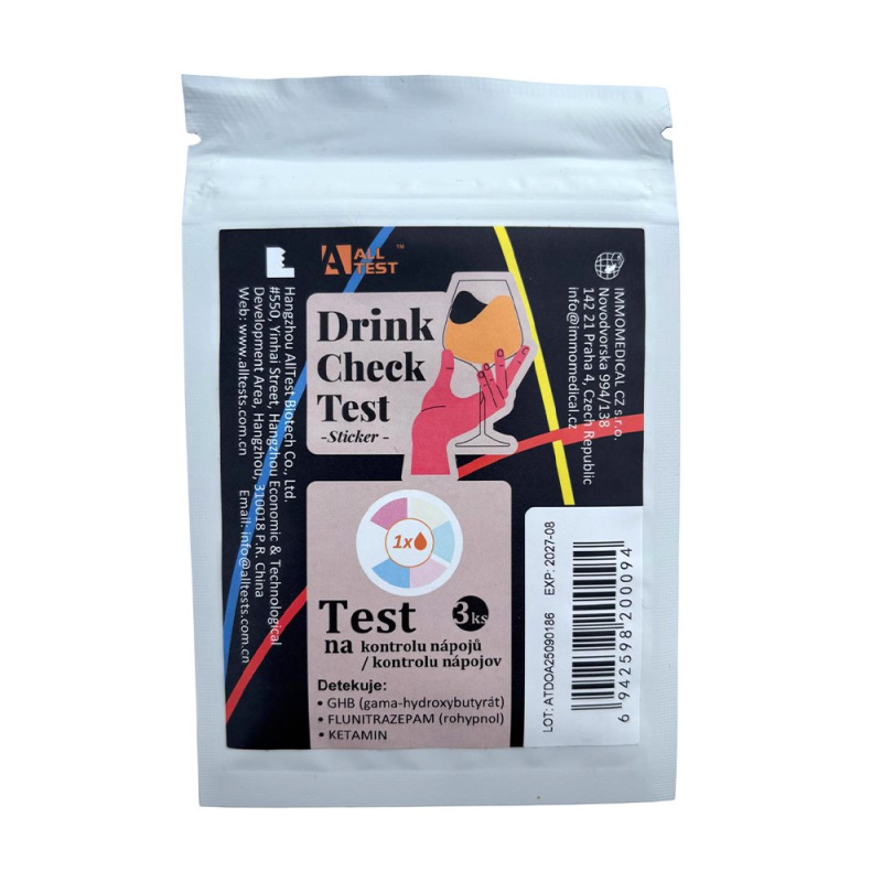 Alltest Drink spiking - drogy v nápoji (FLZ/GHB/KET) test samolepka 3 ks