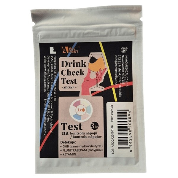 Alltest Drink spiking - drogy v nápoji (FLZ/GHB/KET) test samolepka 3 ks