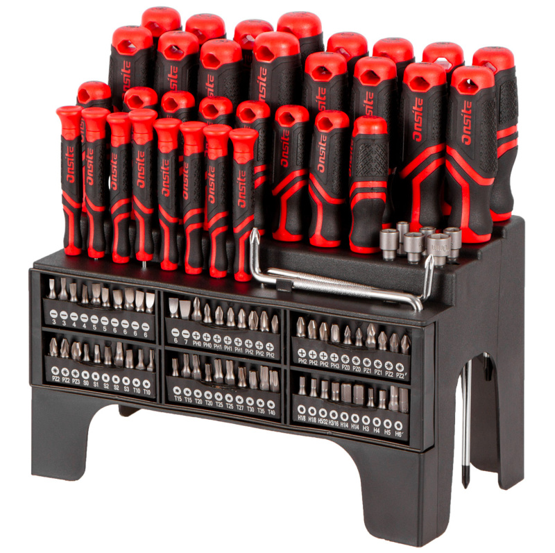 Sada šroubováků a bitů ve stojanu, 100 ks, Tactix - 702488
