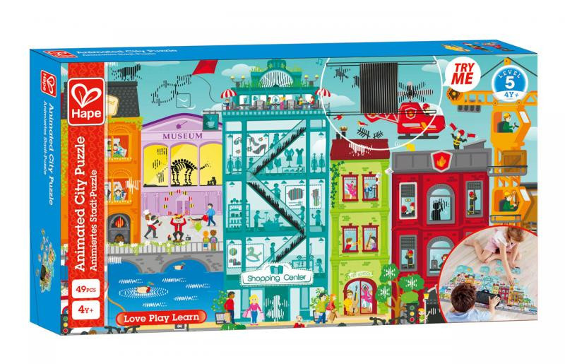 Hape Puzzle - Animované městečko v pohybu, 49 dílků