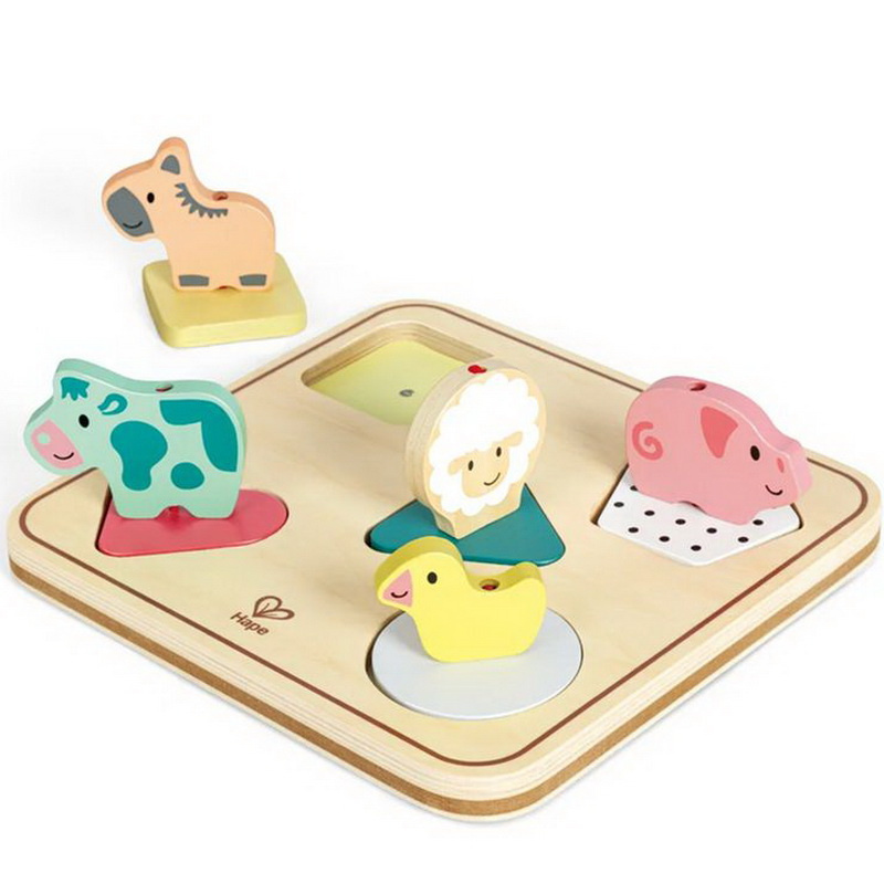 Puzzle muzikální - Zvířátka a tvary, 5ks (Hape)