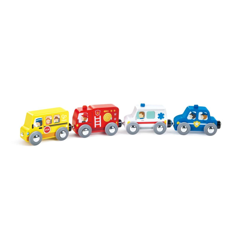Vláčkodráha auta - Městská vozidla, 4ks (Hape)