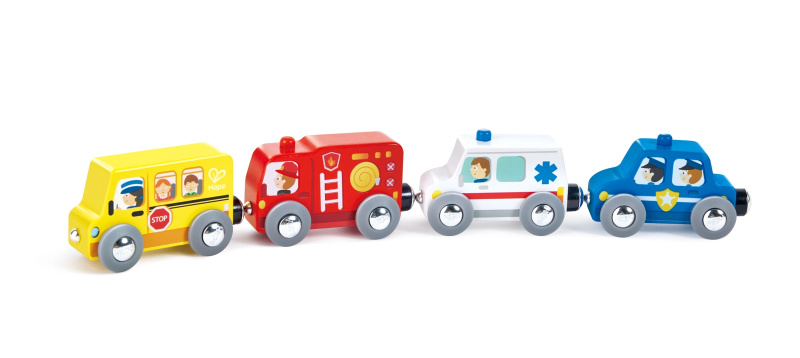 Vláčkodráha auta - Městská vozidla, 4ks (Hape)