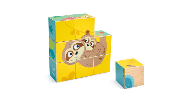 Dřevěné kostkové puzzle divoká zvířata Hape