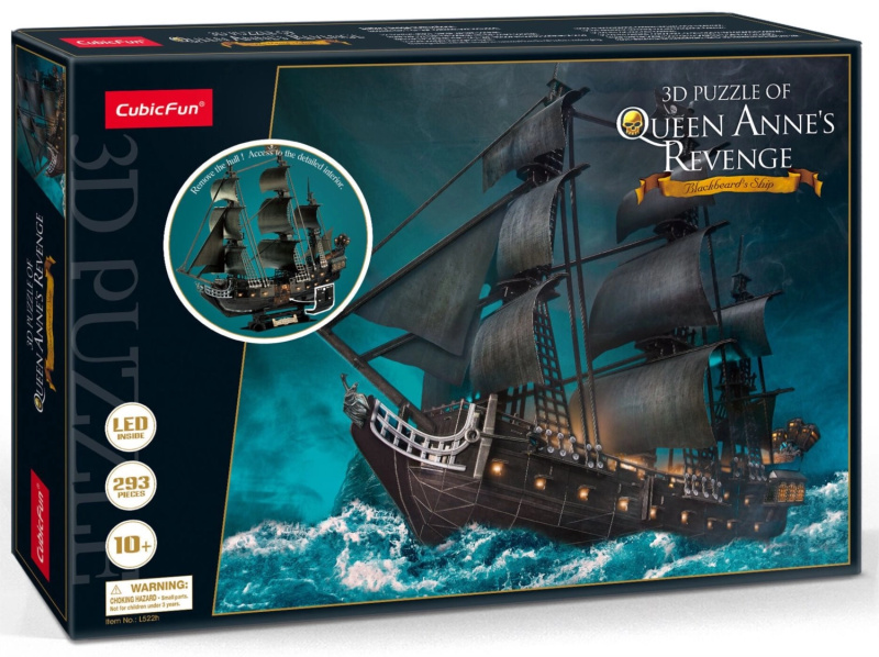 CubicFun 3D puzzle Plachetnice Queen Anne's Revenge Svítící 293 ks
