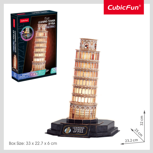 3D LED puzzle Šikmá věž v Pise (noční verze)