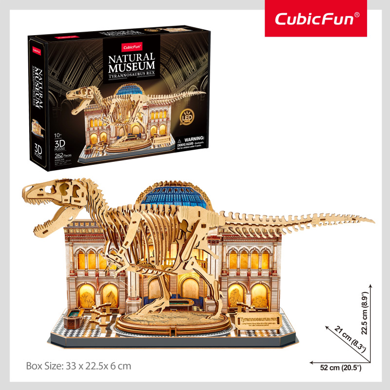Dřevěné svítící 3D puzzle CubicFun  Natural Museum: Tyranosaurus Rex 262 dílků
