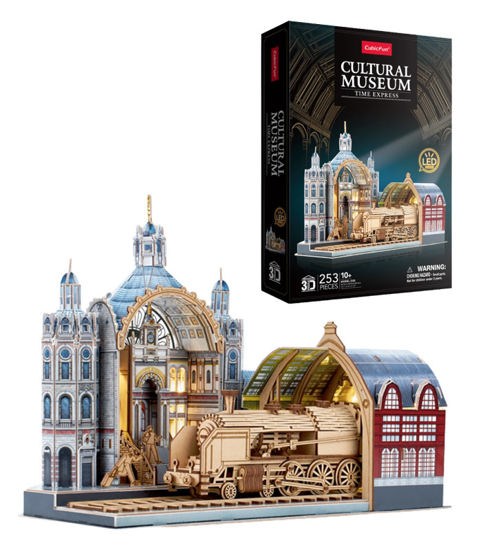 CubicFun - Puzzle 3D Historické nádraží Time Express s LED osvětlením 253 dílků