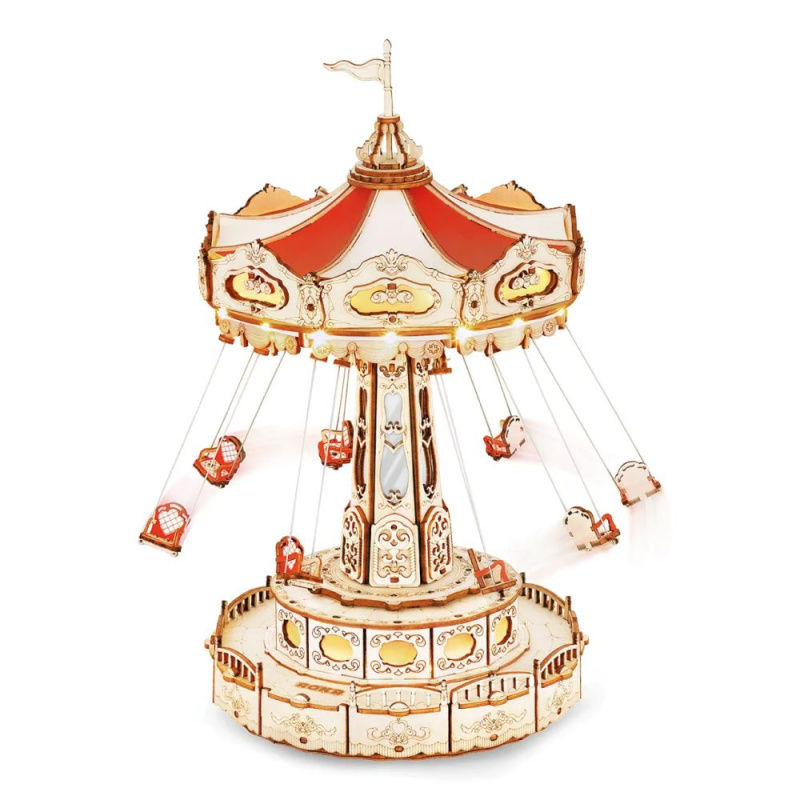 Robotime Rokr Svítící 3D dřevěné puzzle Hrací skříňka: Řetízkový kolotoč 289 ks