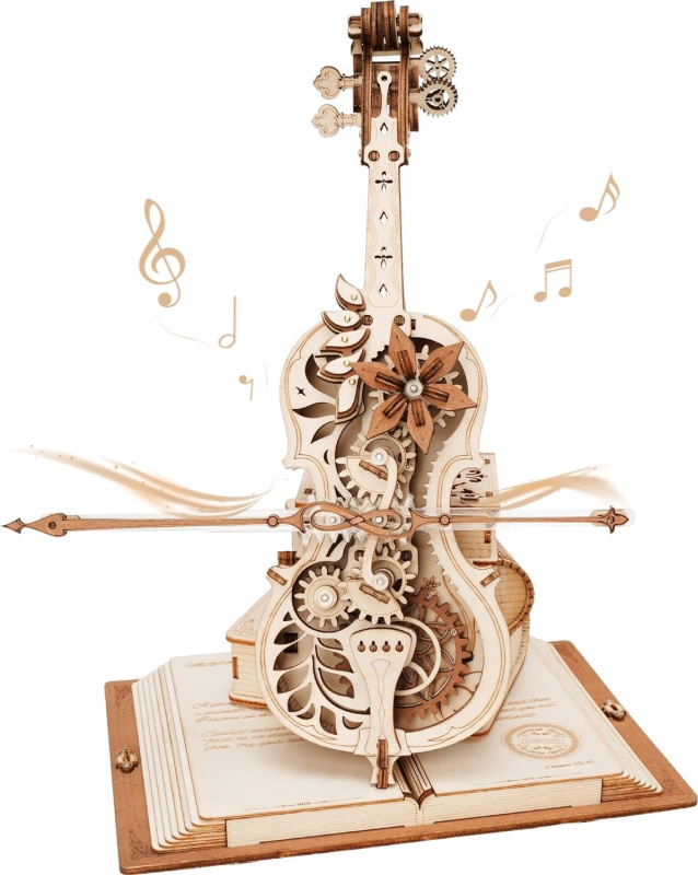 RoboTime dřevěné mechanické puzzle Kouzelné violoncello (elektrický pohon)