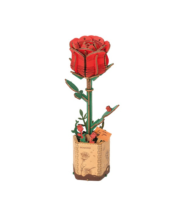 ROWOOD Dřevěné 3D puzzle Červená růže 106 ks