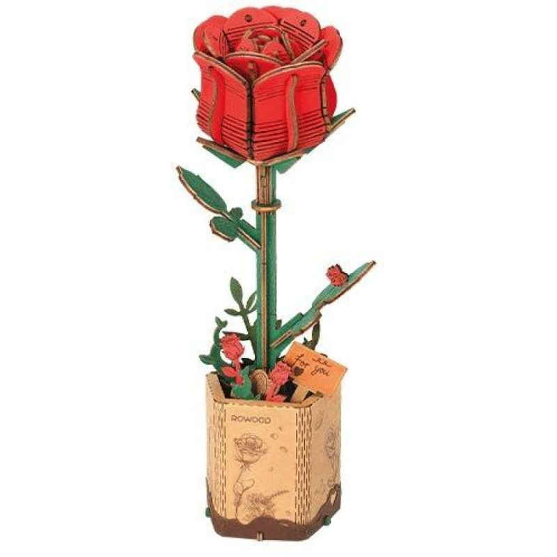 ROWOOD Dřevěné 3D puzzle Červená růže 106 ks