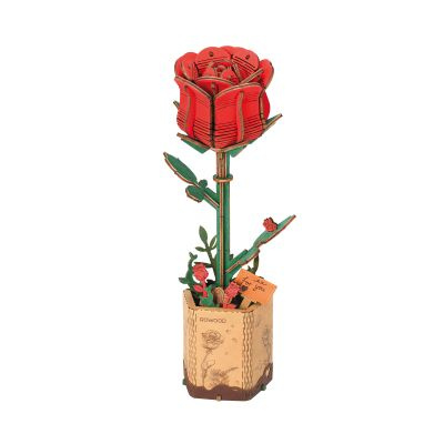 ROWOOD Dřevěné 3D puzzle Červená růže 106 ks