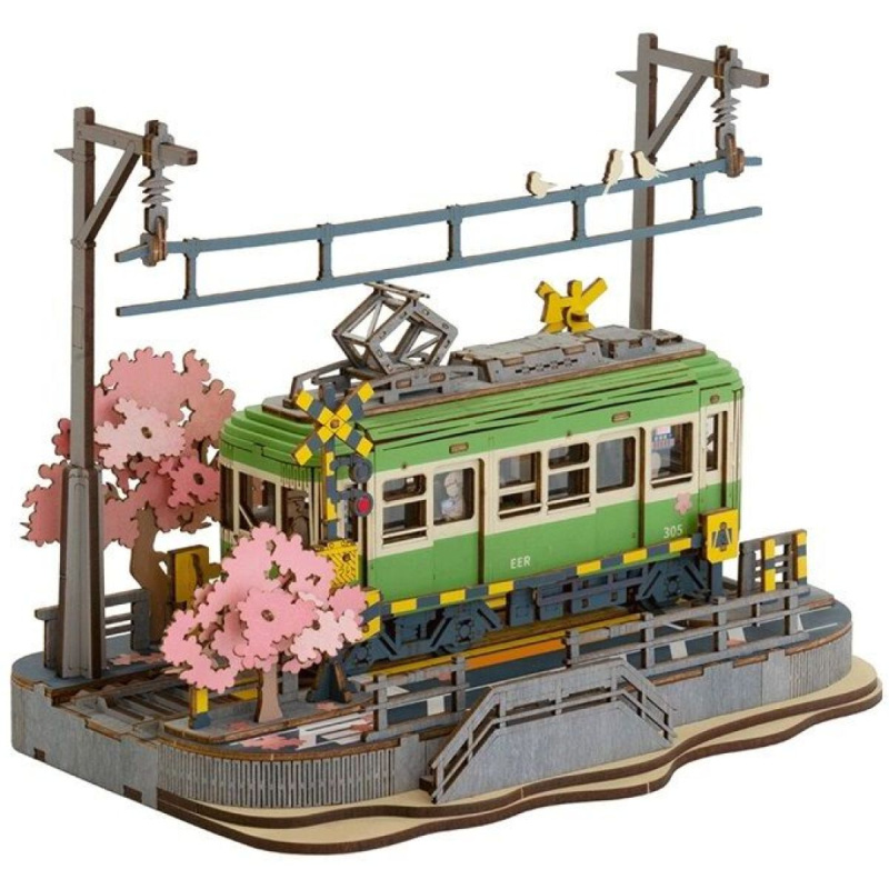 ROBOTIME Rolife DIY Svítící 3D dřevěné puzzle Stanice se sakurami 223 ks