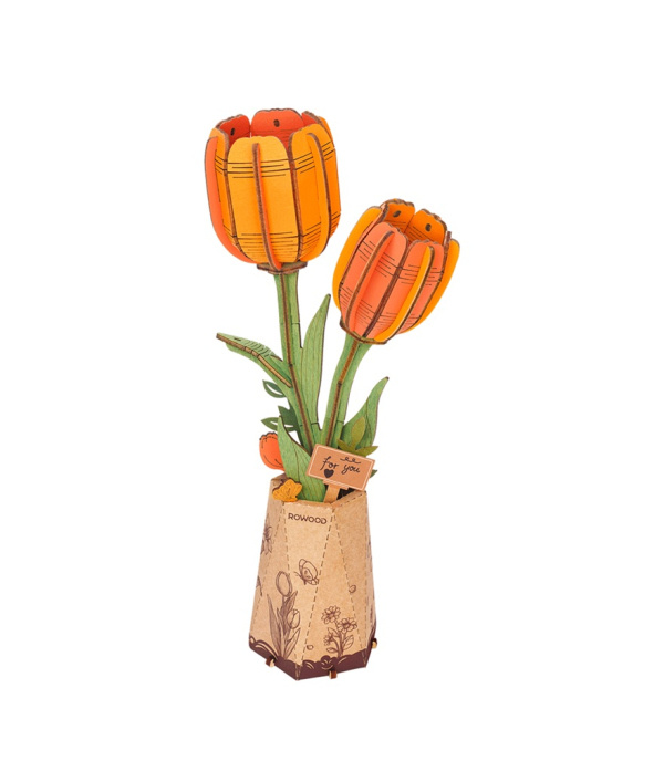 Robotime Rowood 3D dřevěné puzzle oranžové tulipány