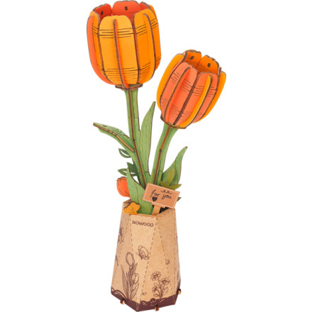 Robotime Rowood 3D dřevěné puzzle oranžové tulipány