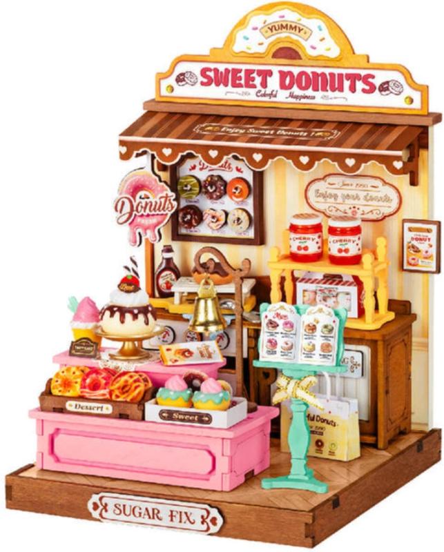 RoboTime 3D dřevěná skládačka Miniatura domečku Obchod s donuty
