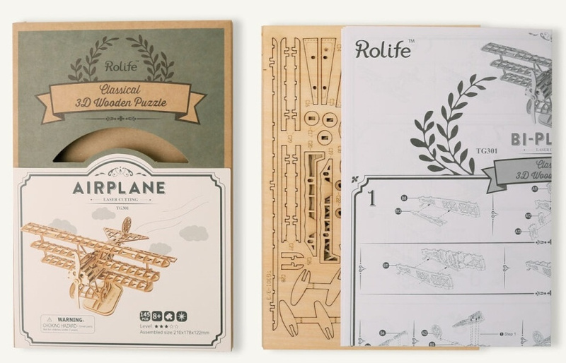 Robotime dřevěné 3D puzzle Historické letadlo TG301 145 ks