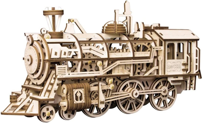 Robotime 3D dřevěné mechanické puzzle Parní lokomotiva 350 ks