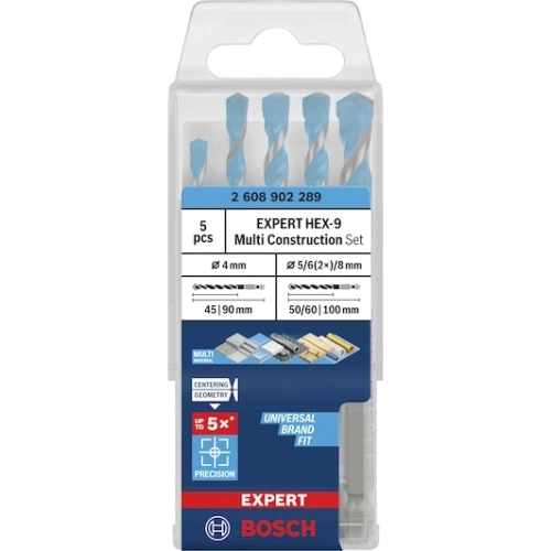 Sada vrtáků EXPERT HEX-9 Multi Construction 4x45x90; 5x50x100; 6x60x100; 6x60x100; 8x50x100mm 5 ks Bosch 2.608.902.289