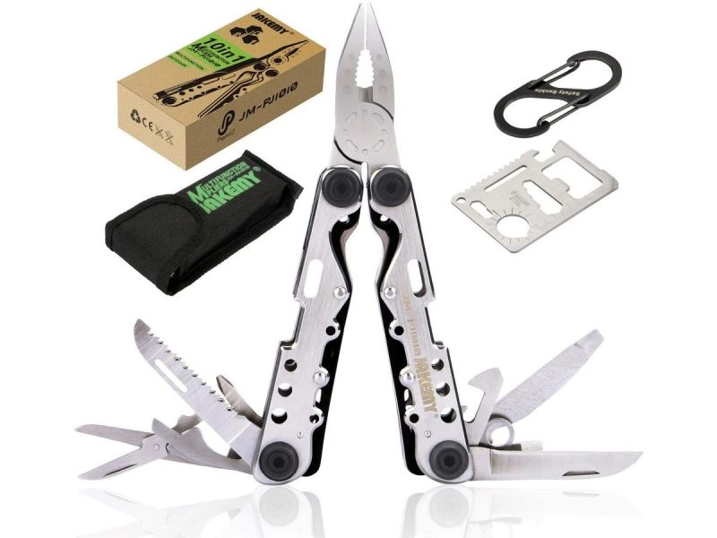 Jakemy multifunkční multitool 10v1 s kartou přežití, karabinou a pouzdrem - 1 kus