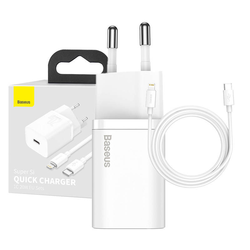 Baseus rychlonabíječka do sítě Super Si USB-C PD QC 20W s Lightning kabelem 1m bílá