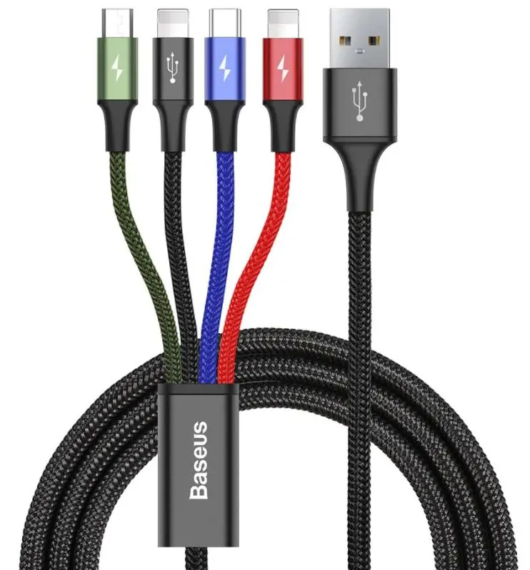 Baseus Fast 4-in-1 kabel s 2x Lightning/USB-C/MicroUSB 3.5A 1.2m černý