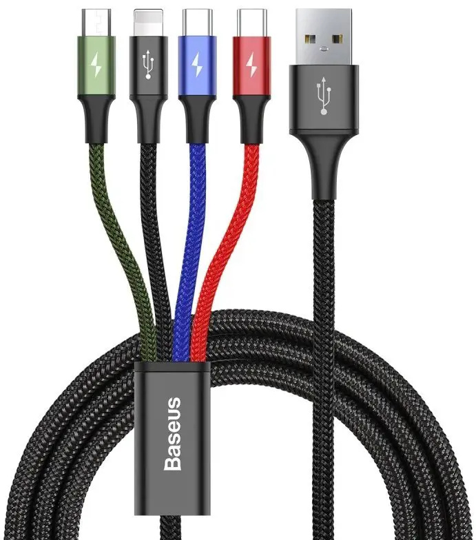 Baseus Fast 4-in-1 kabel s Lightning/2x USB-C/MicroUSB 3.5A 1.2m černý