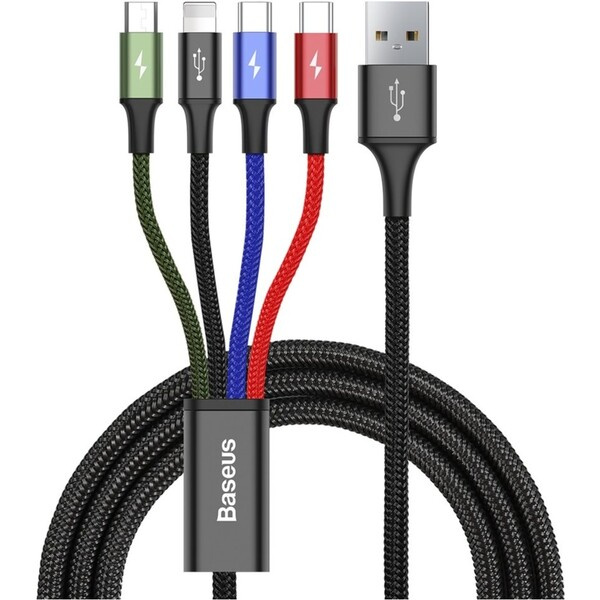 Baseus Fast 4-in-1 kabel s Lightning/2x USB-C/MicroUSB 3.5A 1.2m černý