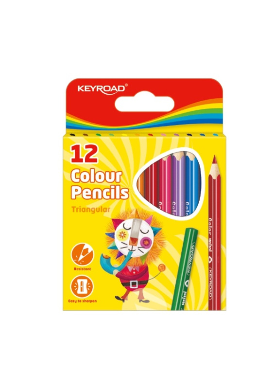 Pastelky KEYROAD trojhranné - poloviční, 12 ks