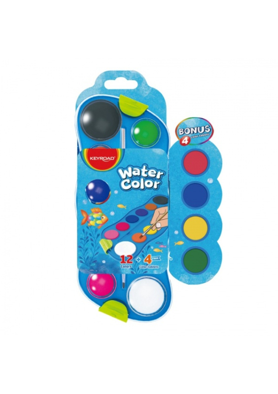 Vodové barvy KEYROAD s malířskou paletou,12+4 barvy KEYROAD