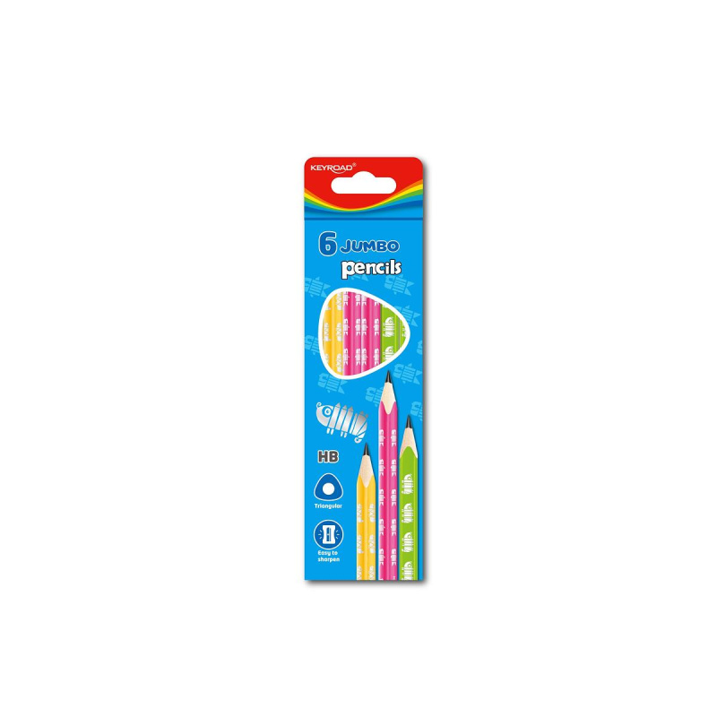 Grafitové tužky KEYROAD Neon JUMBO - trojhranné HB, 6 ks