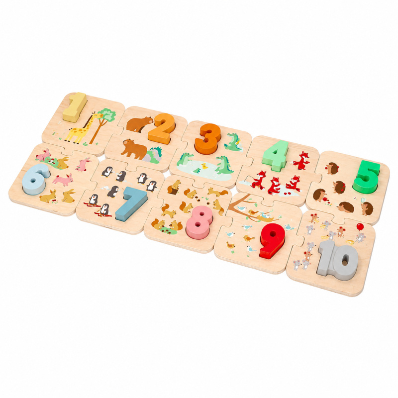 Dřevěné puzzle se zvířátky - učení počítání