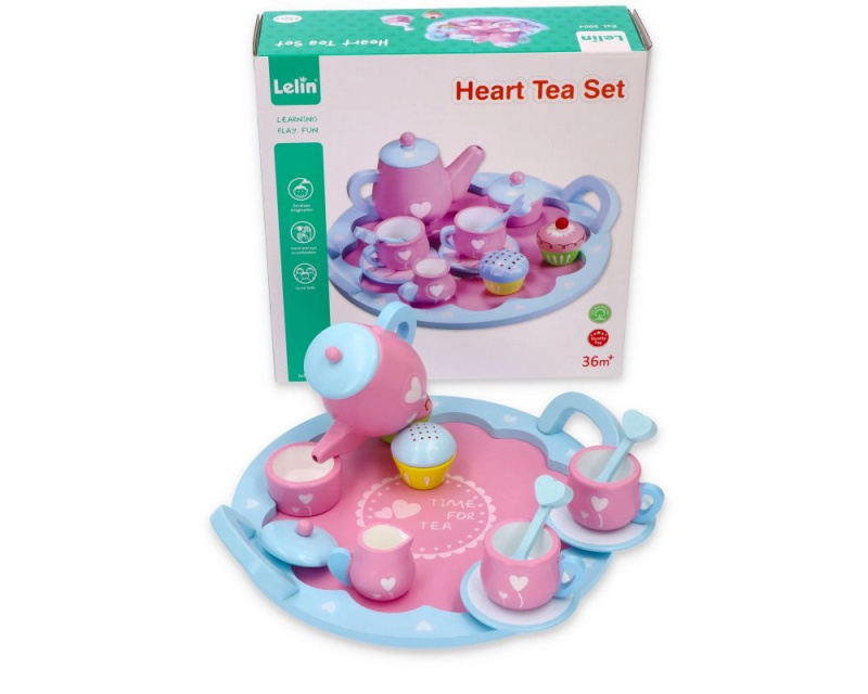 Lelin Heart Tea Set dětská čajová souprava dřevěná