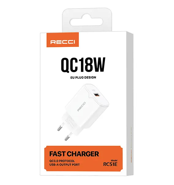 Recci RC51E USB-A adaptér (18W) Bílá