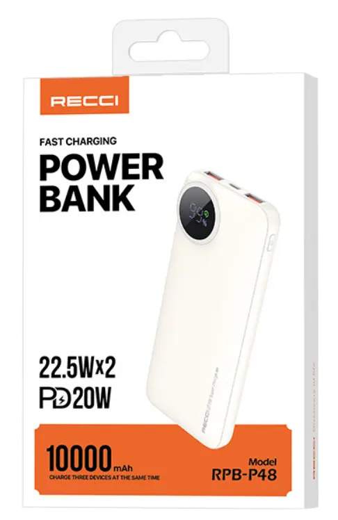 Powerbanka Recci RPB-P48 (10000mAh) Krémově bílá