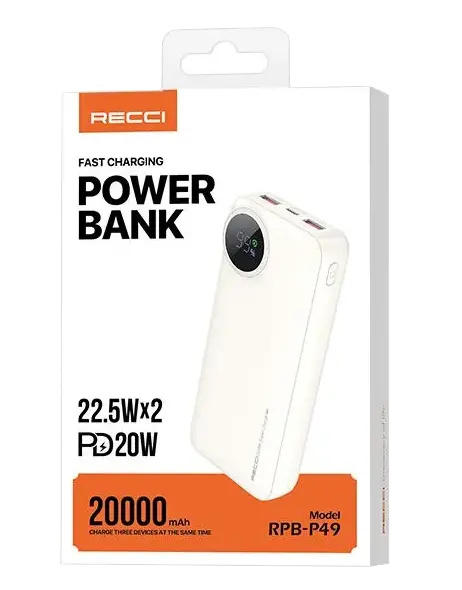 Powerbanka Recci RPB-P49 (20000mAh) Krémově bílá