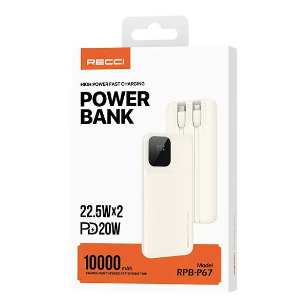 Powerbanka Recci RPB-P67 (10000mAh) Krémově bílá