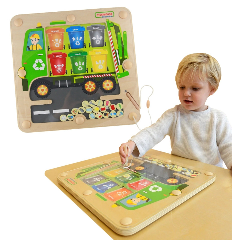 Masterkidz Magnetická Tabule Třídění Odpadu Recyklační Nákladní Auto Montessori
