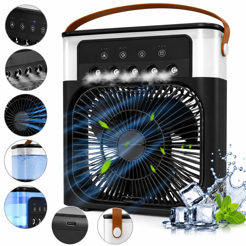 AFF Domácí přenosný ventilátor 3 v 1 se zvlhčovačem vzduchu - černý