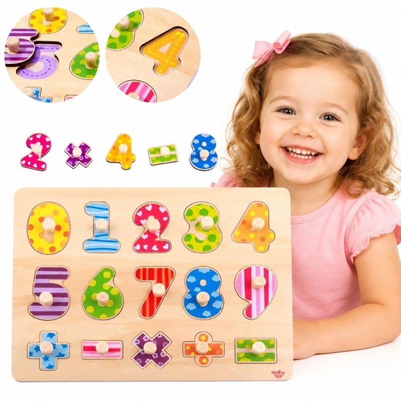 Tooky Toy dřevěné vkládací puzzle s čísly a matematickými znaky