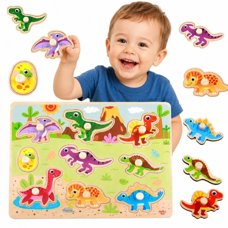 Dřevěné montessori vkládací puzzle dinosauři Tooky Toy