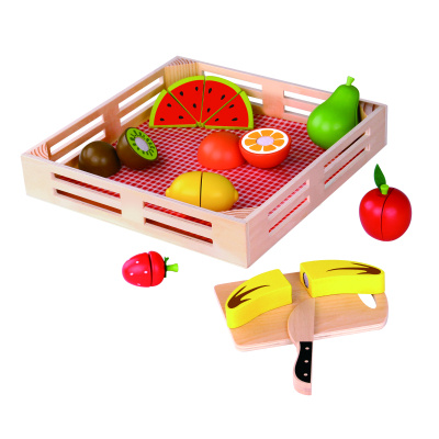 Tooky Toy Dřevěná sada krájení ovoce v bedýnce