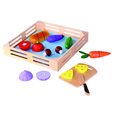 Tooky Toy Dřevěná sada krájení zelenina v bedýnce