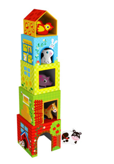 Tooky Toy Dřevěná skládací kostky farma