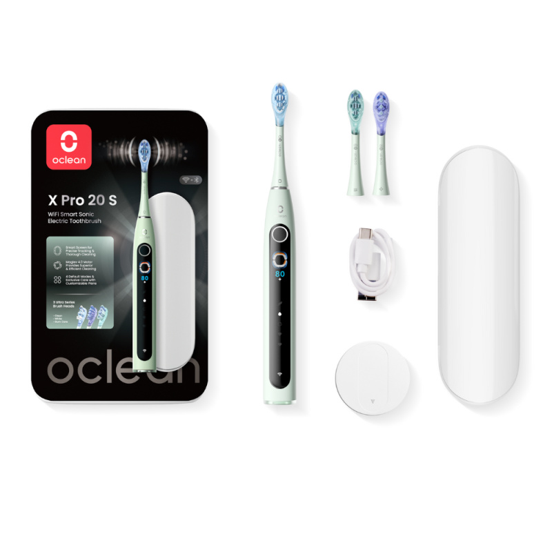 Oclean X Pro 20 Set sonický zubní kartáček + 2 náhradní hlavice s cestovním pouzdrem Green