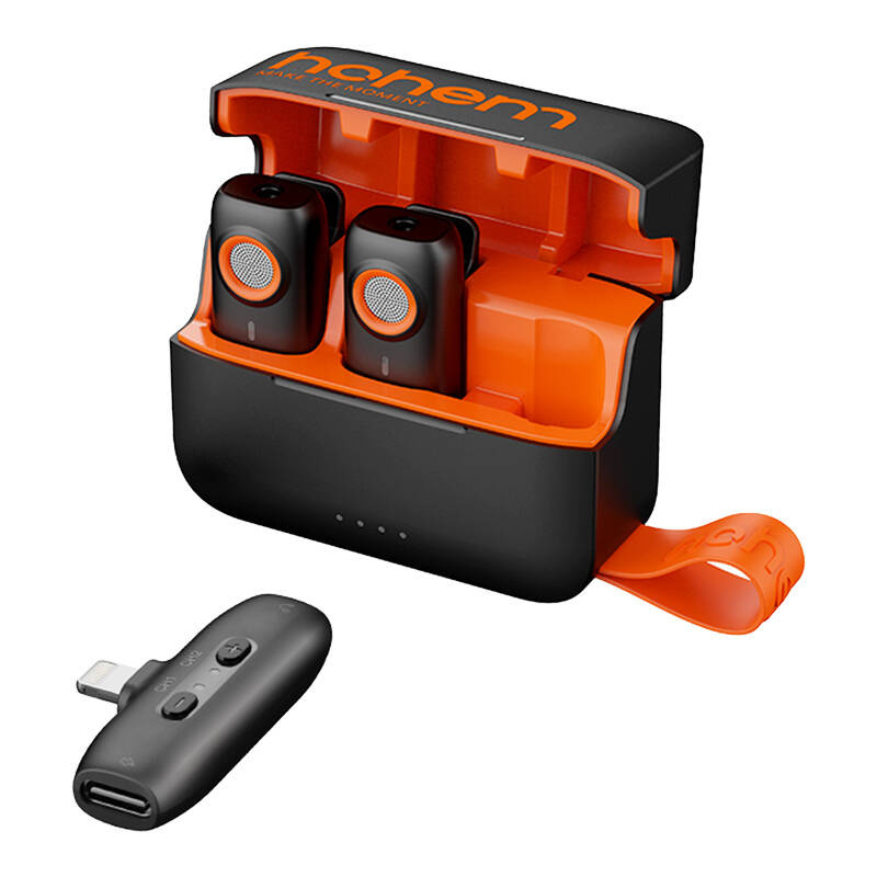 Hohem Bluetooth mikrofon s konektorem 2TX + 1RX (Lightning) + nabíjecí pouzdro Černá